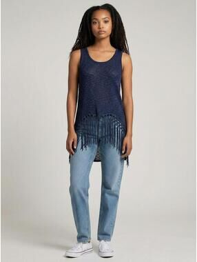 POL NWOT Fringe Tank Top-Size L-Navy Blue